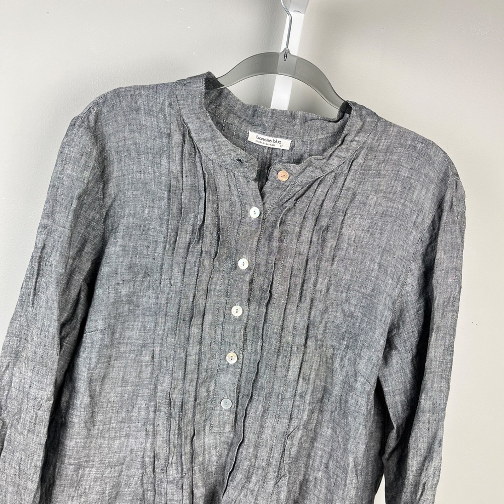 Banana Blue Australia Linen Dress Womens M Pintuck Oversized Lagenlook Coastal